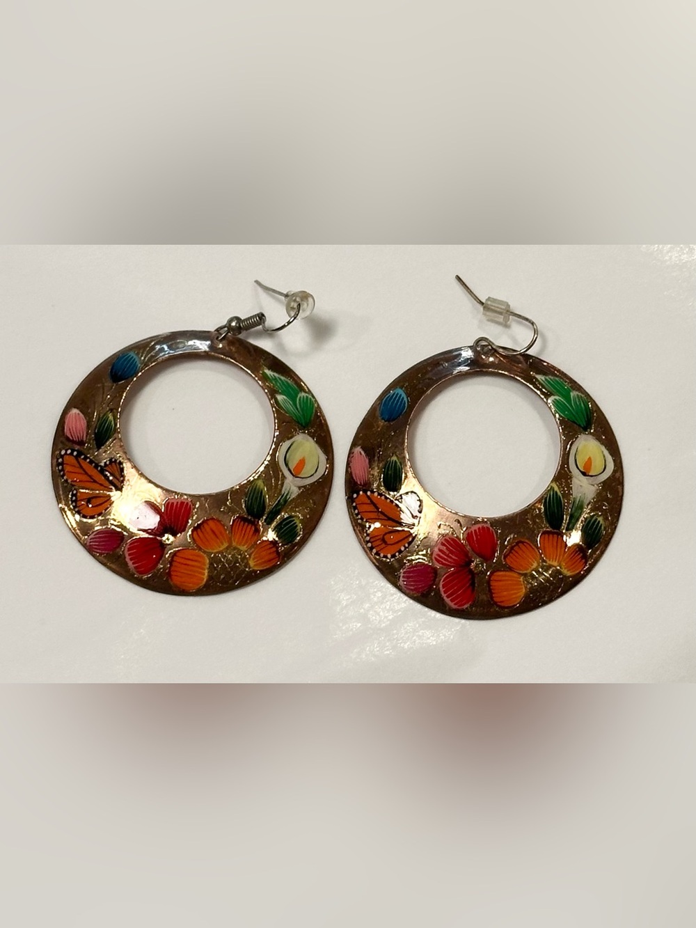 Milagros Mexican Folk Art Hand Painted Butterfly Floral Earrings